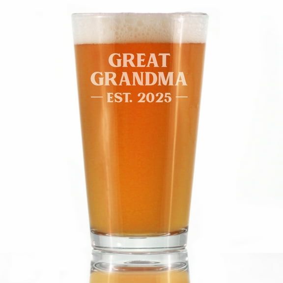 Bevvee Pint Glass 16 oz Bold Great Grandma Est. 2025 Gifts for Grandma Beer Glasses