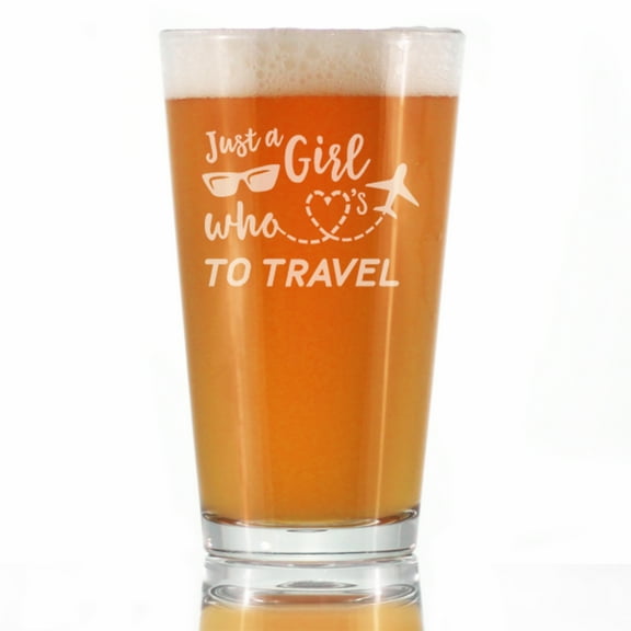 Bevvee Pint Glass 16 oz Girl Who Loves Travel Gifts for Wanderlust Friends Beer Glasses