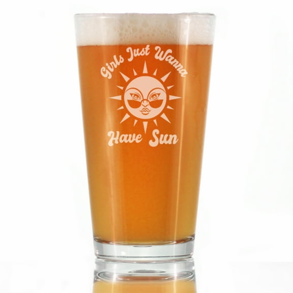 Bevvee Pint Glass 16 oz Girls Just Wanna Have Sun Beach Lover Gifts Beer Glasses