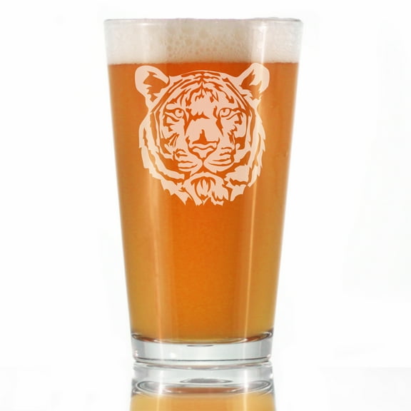 Bevvee Pint Glass 16 oz Tiger Face Tiger Enthusiast Gifts Beer Glasses