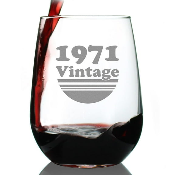 Bevvee Stemless Wine Glass 17 oz Vintage 1971 Gifts for Wine Lovers Born in 1971 Wine Glasses