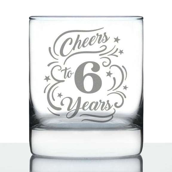 Bevvee Whiskey Rocks Glass 10.25 oz Cheers 6 Years Gifts for Whiskey Enthusiasts Glassware & Drinkware