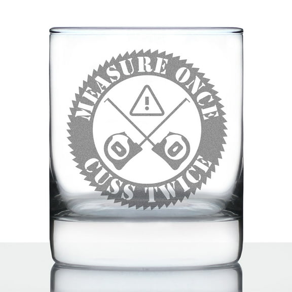 Bevvee Whiskey Rocks Glass 10.25 oz Measure Once Cuss Twice Gifts for Whiskey Enthusiasts Glassware & Drinkware