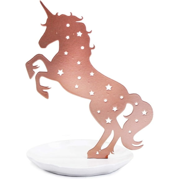 Bewaltz Unicorn Jewelry Stand Organizer, Jewelry Tower, Earring Necklace Ring Bracelet Storage, Jewelry Display with Tray, Cute Rose Gold Modern Unicorn-Shaped, Jewelry Tree with White Base