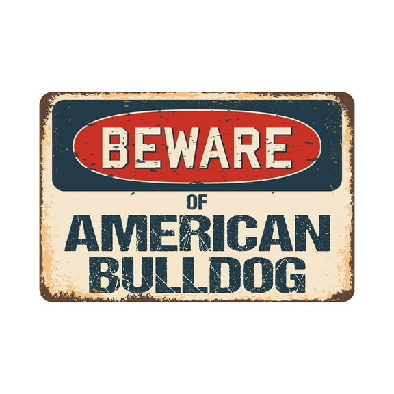 Beware Of American Bulldog Rustic Sign | Rustic, Distressed Vintage Look | Decal | Indoor/Outdoor | Funny Home Décor for Garages, Living Rooms, Bedrooms