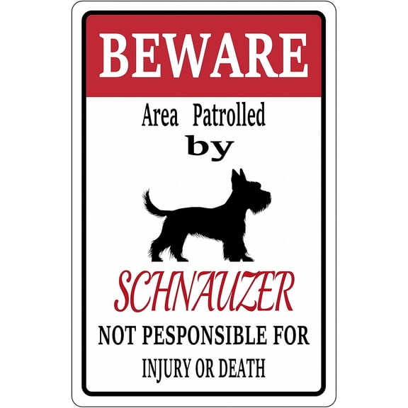 Beware Area Patrolled By Schnauzer 8"x12" Warning Metal Sign, Schnauzer Decor, Bar Cafe Backyard Patio Outdoor Wall Decor, Pet Security Sign