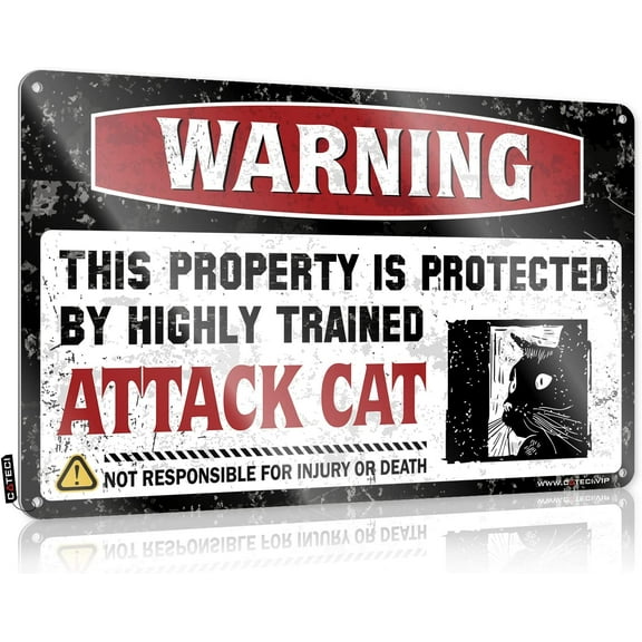 Beware of Attack Cat Warning sign Cat Poster Tin Sign Cinema Wall Decoration Iron Paintings Metal Paintings Bar Club Metal Sign Plaque Gift for Men Women 8X12 Inch