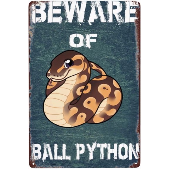 Beware Ball Python Funny Tin Signs Wall Decor Man Cave Garage Far Bar Pub 8x12 Inch