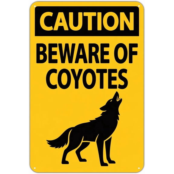Beware of Coyotes Metal Sign Caution Alert Aluminum Metal Signs for Garden & Yard Home Decor 8 X 12 inch, Weather Resistant, Waterproof, Durable Ink, Easy to Mount