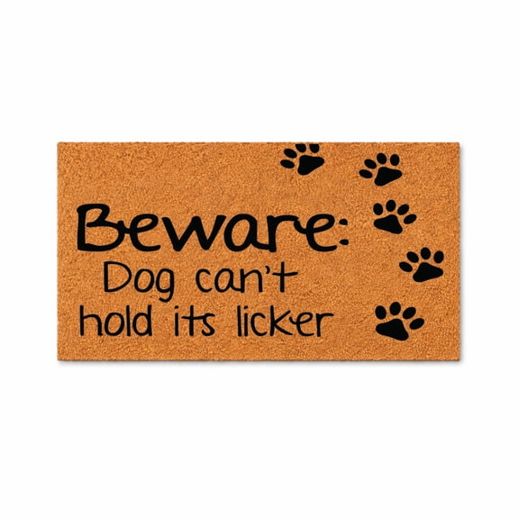 Beware Dog Can't Hold Its Licker, Funny Doormat, Welcome Mat, Dog Paw Prints, Front Door Entry Rug, Gift Idea 1947 (16x24 inches) 1947