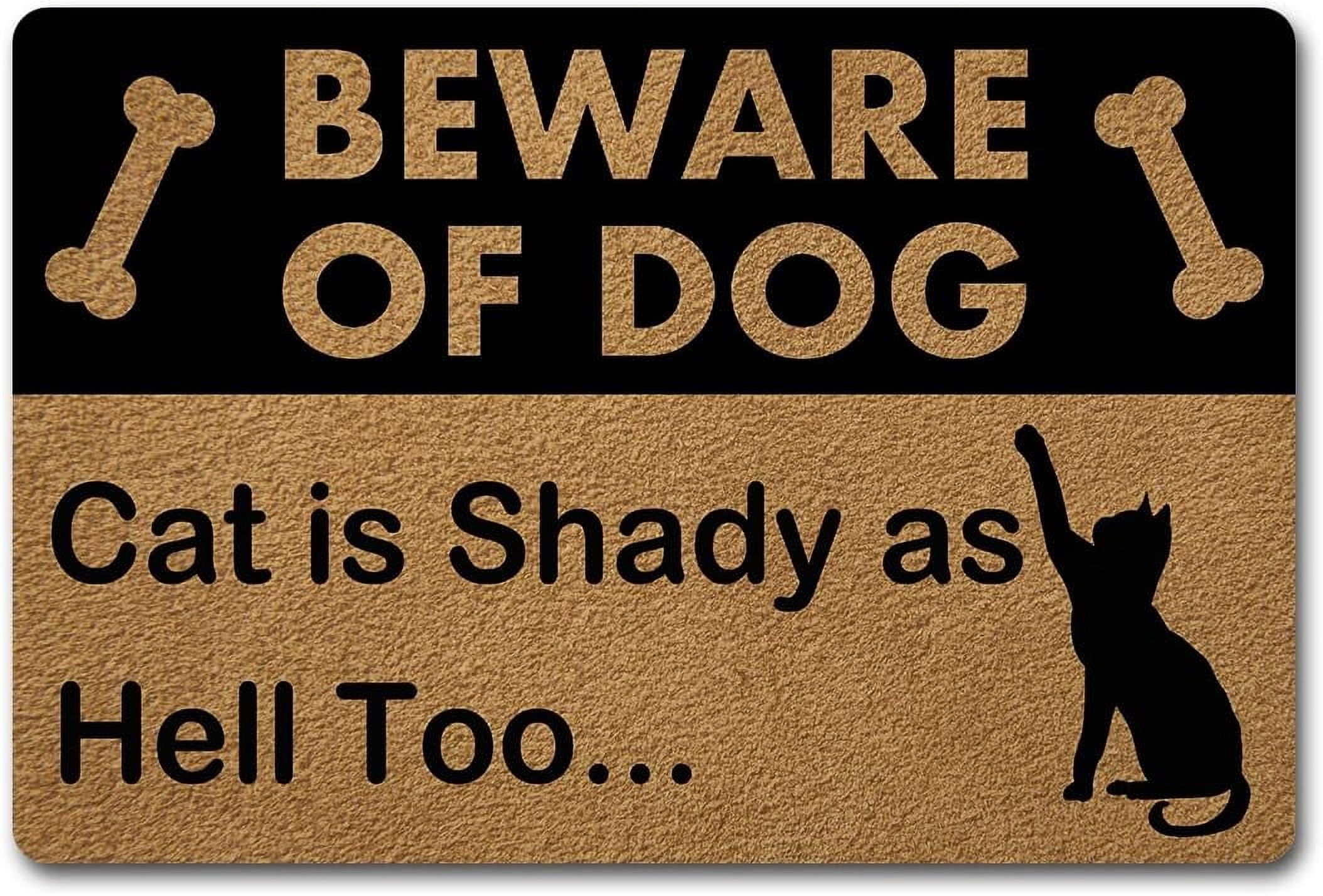 Cusde Targa In Metallo Umoristica Beware Of Dog The Cat Is Shady As Hell Too - Decorazione Da Parete Vintage Per Esterno E Interno - 3