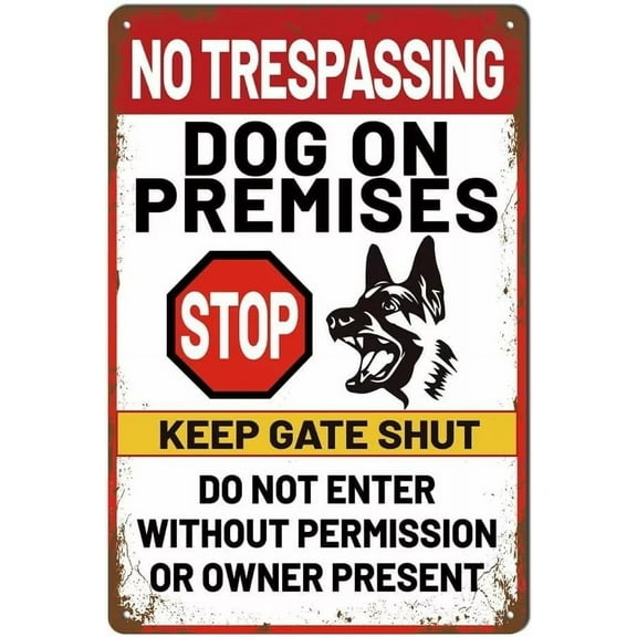 Beware Of Dog Fence Do Not Enter No Trespassing Dog On Premises Metal Tin Sign Aluminum Warning Signs Indoor & Outdoor Road Street Sign For Yard Lawn Farmhouse Wall Decor 8X12 Inch