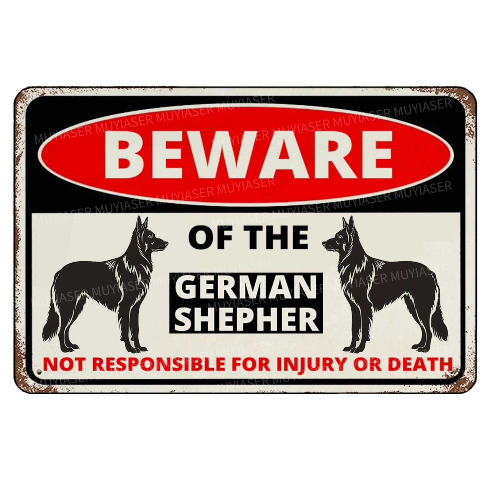 Beware Of The Dog German Shepherd Metal Signs Outdoor Yard Sign Warning Sign For Fence Yard Home Kitchen Farm Garden Wall Decor (Aluminum) Size: 12 x 16 inch