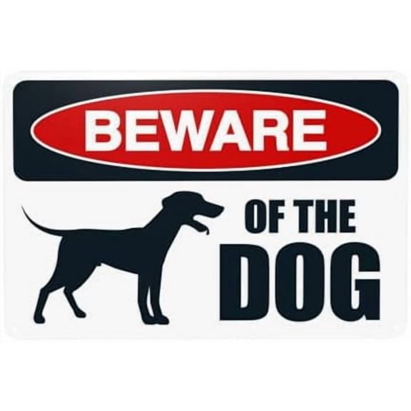 Beware Of The Dog With Graphic Warning Sign, Beware Of Dog Metal Signs for Home Business Outdoor Indoor Road Yard Garage Street Wall Caution Custom Decor 12 x 8 Inch