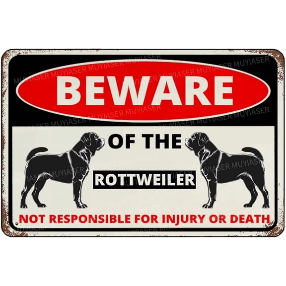 Beware Of The Dog Rottweiler Sign Aluminum Metal Tin Signs Outdoor Yard Sign Warning Sign For Fence Yard Home Kitchen Farm Garden Wall Decor 8x12 Inch