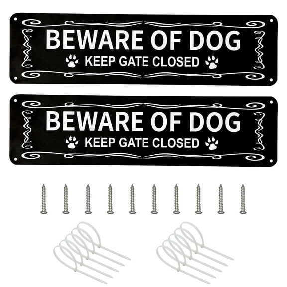 Beware of Dog Sign 2-Pack, Dogs in Yard Sign Rust-free Aluminum Metal Yard Sign Dog Warning Sign For Fence Gate Door (12 X 3 Inches,2-Pack) (beware of dog signs)