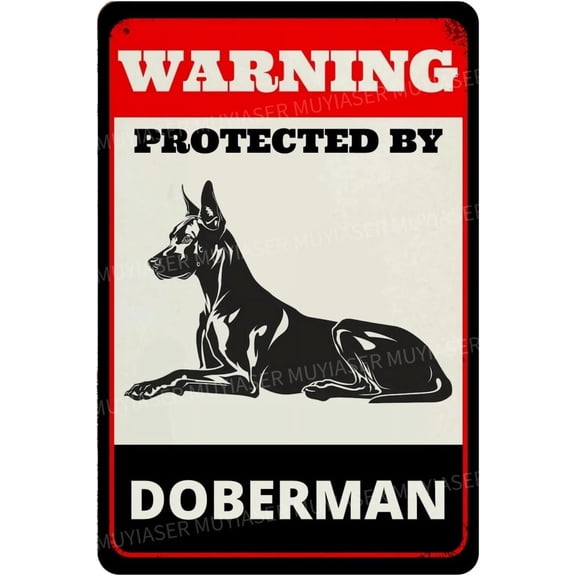 Beware of Dog Sign For Fence Warning Protected By Doberman Aluminum Metal Tin Signs Outdoor Yard Sign Warning Sign For Yard Home Kitchen Farm Garden Wall Decor 8x12 Inch