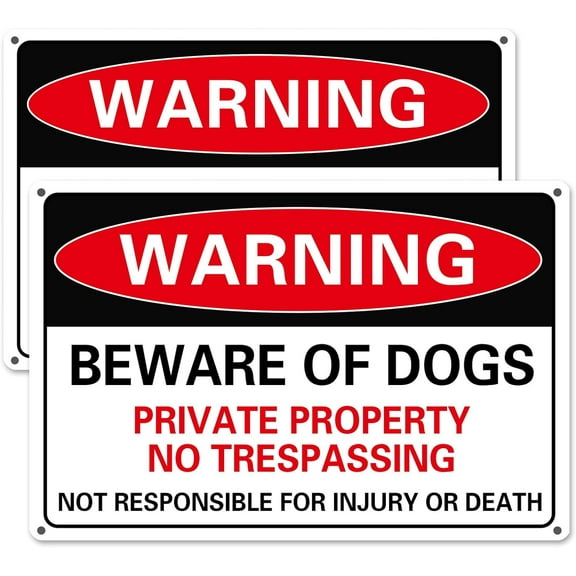 Beware of Dog Sign Private Property No Trespassing Dog Warning Signs Metal Tin Warning Sign High Reflective Film Not Responsible for Injury Or Death 12x8", UV Protected and