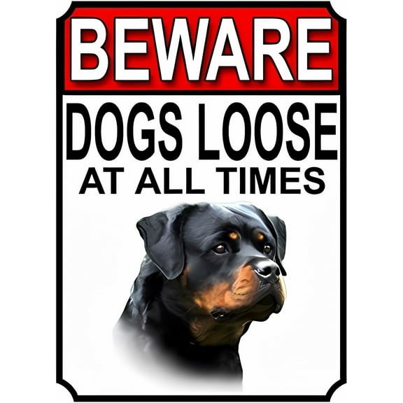 Beware Dogs Loose Rottweiler 8"x12" Aluminum Metal Sign, Pet Security Sign, Outdoor Indoor Home Yard Decor