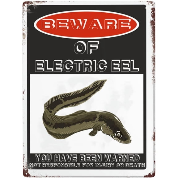 Beware Of Electric Eel Sign,12"X 16" Rust Free Beware Of Electric Eel Warning Signs, Pre-Drilled Holes For Easy Mounting Outdoor Use For Fence Door Or Gate