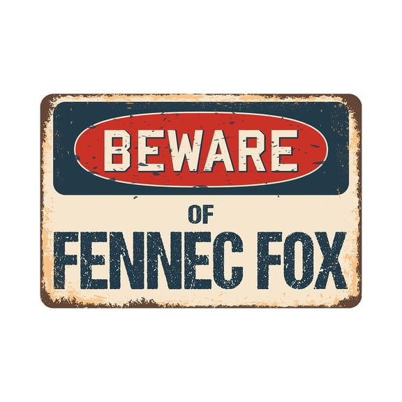 Beware Of Fennec Fox Rustic Sign | Rustic, Distressed Vintage Look | Aluminum Sign | Indoor/Outdoor | Funny Home Décor for Garages, Living Rooms, Bedrooms