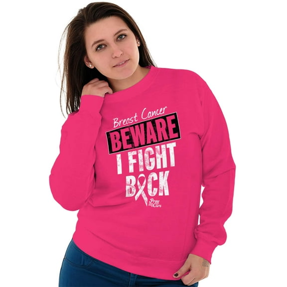 Beware Fight Back Breast Cancer Pink Women Crewneck Sweatshirt Brisco Brands M