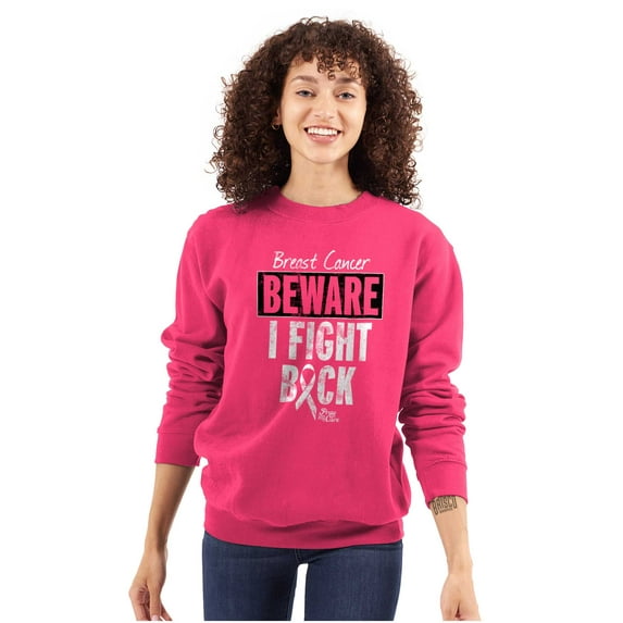 Beware Fight Back Breast Cancer Pink Women Crewneck Sweatshirt Brisco Brands S