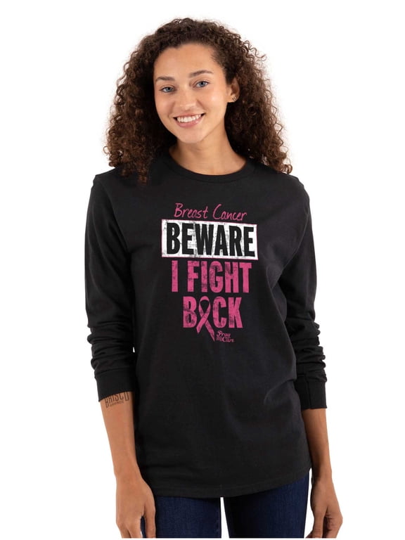 Beware Fight Back Breast Cancer Pink Women's Long Sleeve T Shirt Brisco Brands S
