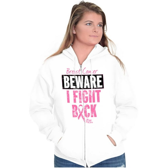Beware Fight Back Breast Cancer Pink Zip Hoodie Sweatshirt Women Brisco Brands S