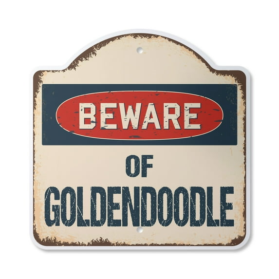 Beware Of Goldendoodle 12" X 12" Sign | Indoor/Outdoor Plastic | SignMission Designer Classic Rust Wall Plaque Novelty Gift Funny Joke Gag Road Garage