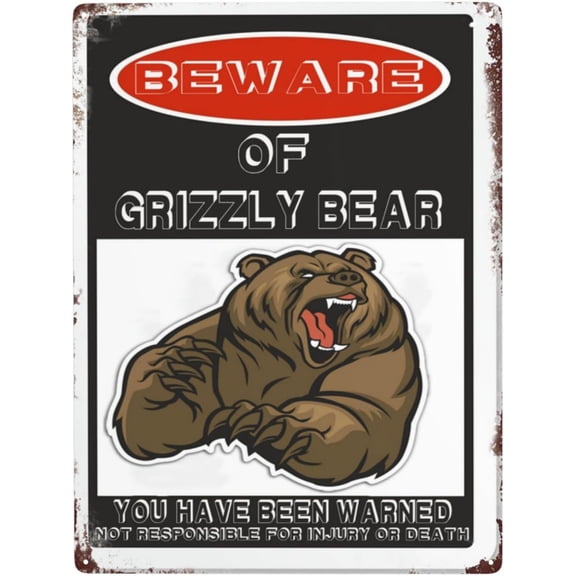 Beware Of Grizzly Bear Sign,12"X 17.2" Rust Free Beware Of Grizzly Bear Warning Signs, Pre-Drilled Holes For Easy Mounting Outdoor Use For Fence Door Or Gate