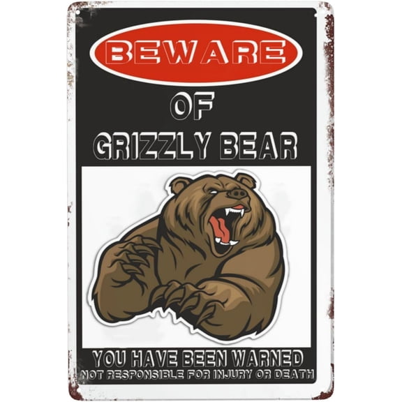 Beware Of Grizzly Bear Sign,12"X 8" Rust Free Beware Of Grizzly Bear Warning Signs, Pre-Drilled Holes For Easy Mounting Outdoor Use For Fence Door Or Gate