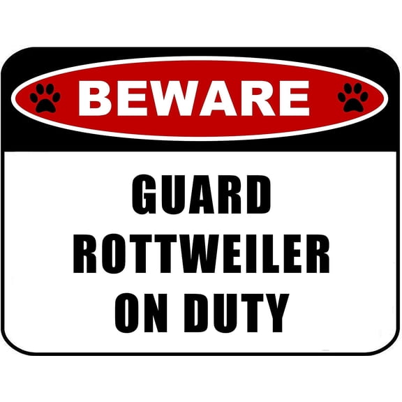 Beware Guard Rottweiler (v2) on Duty 11.5 inch x 9 inch Laminated Dog Sign