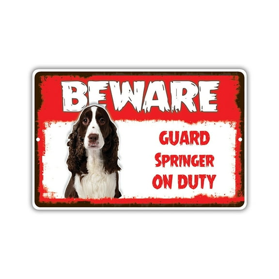Beware Guard Springer Dog On Duty Novelty Aluminum Metal 8"x12" Sign