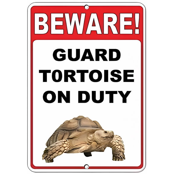 Beware! Guard Tortoise On Duty Sign - 8"x12" Aluminum Tin Sign, Home Living Room Man Cave Bar Garage Cafe Office Club Gift Decor
