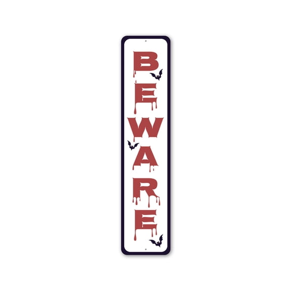 Beware Halloween Bats Aluminum Metal Decor Sign - 4x18 inches