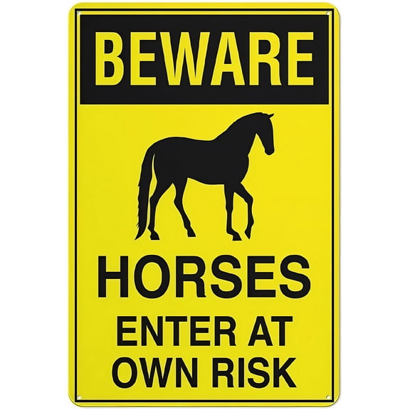 Beware Horses Enter At Own Risk 8"x12" Tin Warning Metal Sign, Vintage Wall Decor, Home Farm Bar Coffee Shop Club Decoration, Equine Safety Sign