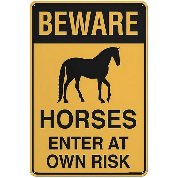 Beware Horses Enter At Own Risk 8"x12" Yard Sign for House, Premium Aluminum, Sun-Proof Rust-Free, Horse Safety Sign, Outdoor Yard Decor