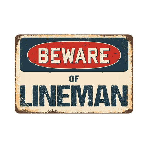 Beware Of Lineman Rustic Sign | Rustic, Distressed Vintage Look | Aluminum Sign | Indoor/Outdoor | Funny Home Décor for Garages, Living Rooms, Bedrooms, Offices