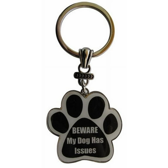 Beware My dog has Issues Paw Print Keychain
