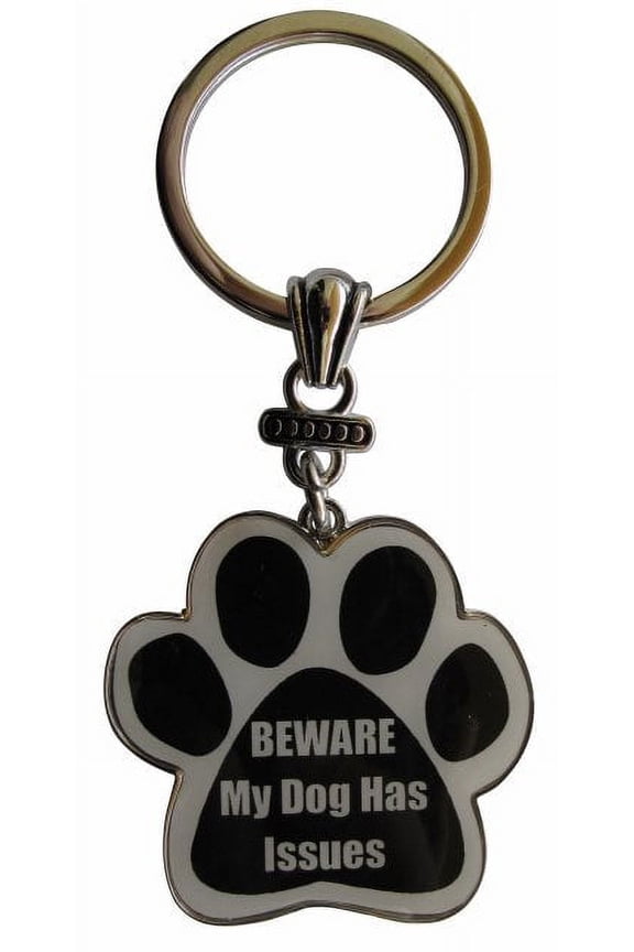 Beware My dog has Issues Paw Print Keychain