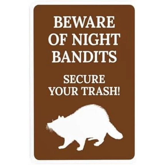 Beware Of Night Bandits Secure Your Trash Warning Sign, Rules Security Metal Signs for Outdoor Indoor Road Yard Garage Home Business Street Wall Safety Caution Custom Decor 8 x 12 Inch
