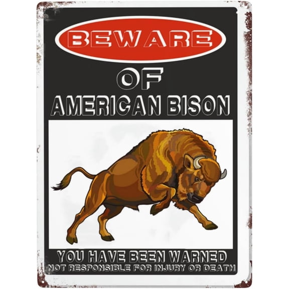 Beware Of American Bison Metal Sign Warning Sign Safety Signs For Home Outdoor Garden 17.2x12 Inches