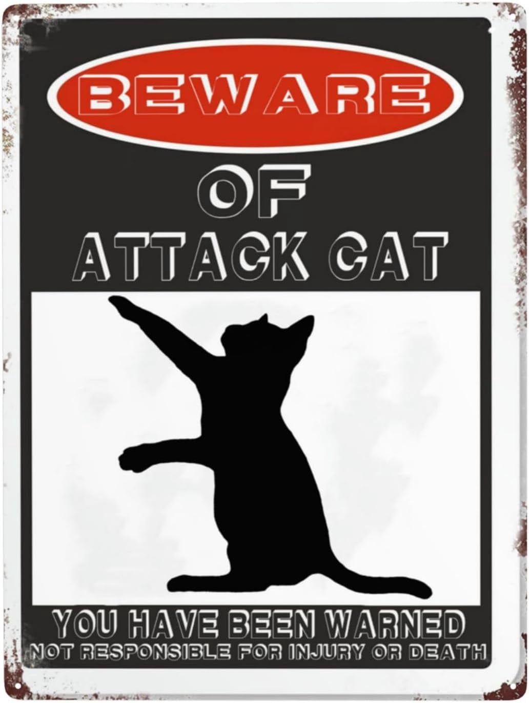 Beware Of Attack Cat Metal Sign Warning Sign Safety Signs For Home ...