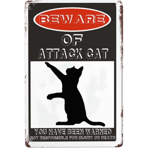 Beware Of Attack Cat Metal Sign Warning Sign Safety Signs For Home Outdoor Garden 8x12 Inches