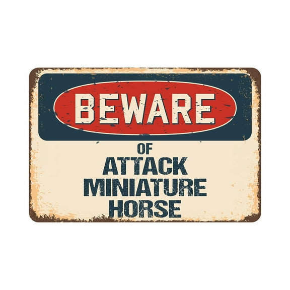 Beware Of Attack Miniature Horse Rustic Sign | Rustic, Distressed Vintage Look | Decal | Indoor/Outdoor | Funny Home Décor for Garages, Living Rooms
