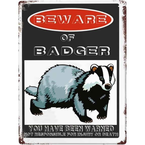 Beware Of Badger Funny Tin Signs Wall Decor Man Cave Garage Far Bar Pub 17.2x12 Inch