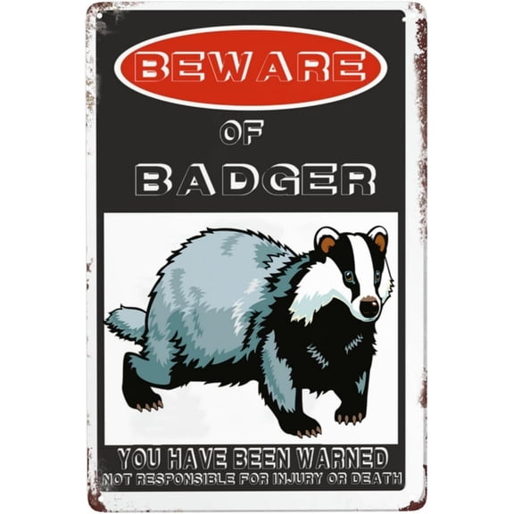 Beware Of Badger Funny Tin Signs Wall Decor Man Cave Garage Far Bar Pub 8x12 Inch