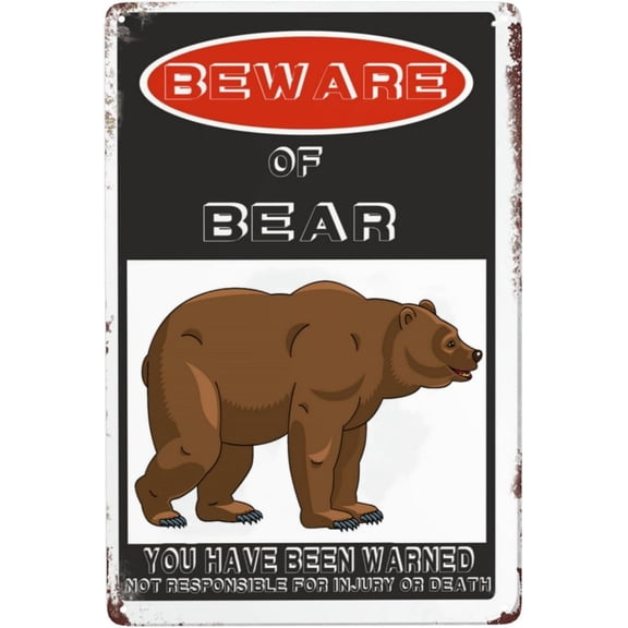 Beware Of Bear Funny Tin Signs Wall Decor Man Cave Garage Far Bar Pub 8x12 Inch