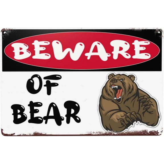 Beware Of Bear Metal Tin Sign Warning Sign Safety Signs For Home Outdoor Garden 8x12 Inches